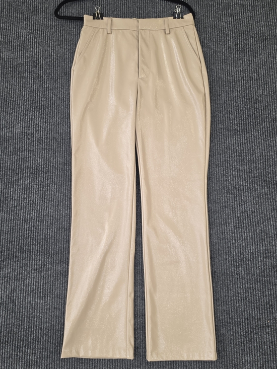GREY LAB Pants - GREY LAB Beige Straight-Leg Shiny Pants